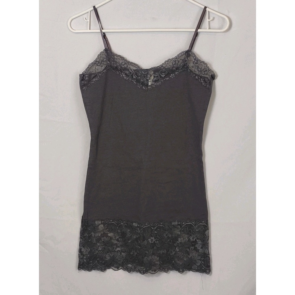 Y2K Style Gray Lace Trim Tank Top Babydoll Style Vintage Surfer Layer Cami SZ M